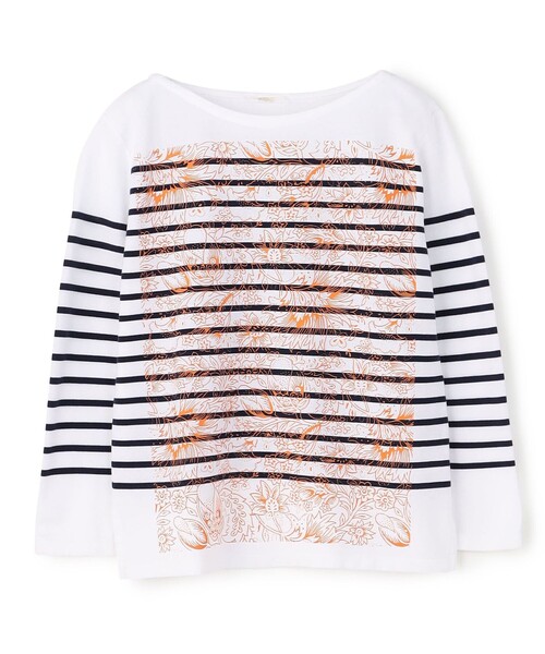 SOULEIADO（ソレイアード）の「コットンダブルプリント ボーダーバスクシャツ（Tシャツ/カットソー・レディース・ブルー系その他3/グリーン系その他3/ブルー系その他2・S）」の3枚目の写真