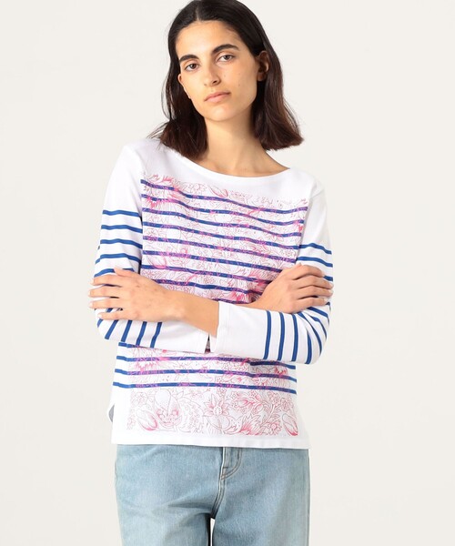 SOULEIADO（ソレイアード）の「コットンダブルプリント ボーダーバスクシャツ（Tシャツ/カットソー・レディース・ブルー系その他3/グリーン系その他3/ブルー系その他2・S）」の5枚目の写真