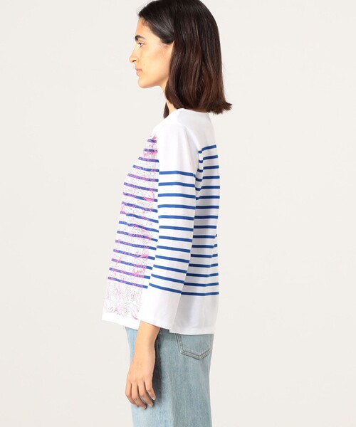 SOULEIADO（ソレイアード）の「コットンダブルプリント ボーダーバスクシャツ（Tシャツ/カットソー・レディース・ブルー系その他3/グリーン系その他3/ブルー系その他2・S）」の6枚目の写真