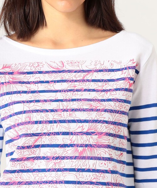 SOULEIADO（ソレイアード）の「コットンダブルプリント ボーダーバスクシャツ（Tシャツ/カットソー・レディース・ブルー系その他3/グリーン系その他3/ブルー系その他2・S）」の8枚目の写真