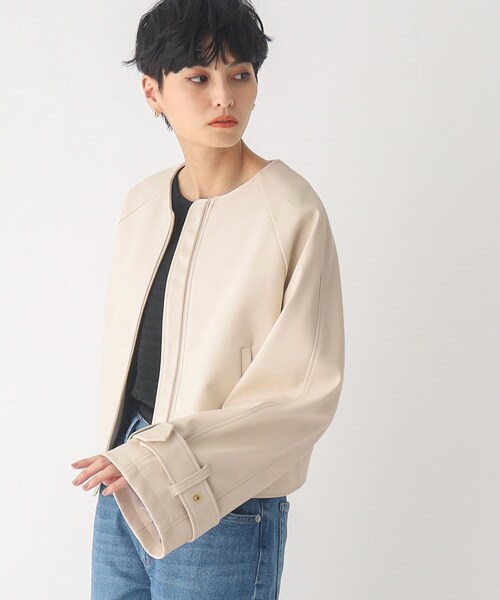 OPAQUE.CLIP(オペークドットクリップ)の「◆フェイクレザーノーカラージャケット【洗える】(ノーカラージャケット・レディース・ナチュラル/ブラック・38/36)」の5枚目の写真