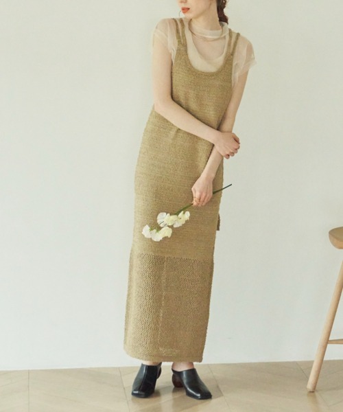 hinari（ヒナリ）の「カールヤーンニットキャミワンピース（ワンピース・レディース・ブラック/ベージュ・FREE/S）」の3枚目の写真