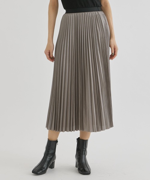 08sircus（ゼロエイトサーカス）の「【08sircus/ゼロハチサーカス】Metal finish pleated skirt/メタルプリーツスカート（スカート・レディース・グリーン/モカ・38/36）」の3枚目の写真