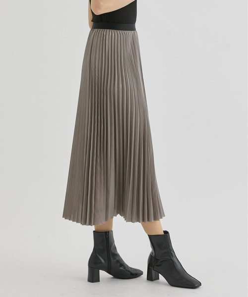 08sircus（ゼロエイトサーカス）の「【08sircus/ゼロハチサーカス】Metal finish pleated skirt/メタルプリーツスカート（スカート・レディース・グリーン/モカ・38/36）」の5枚目の写真