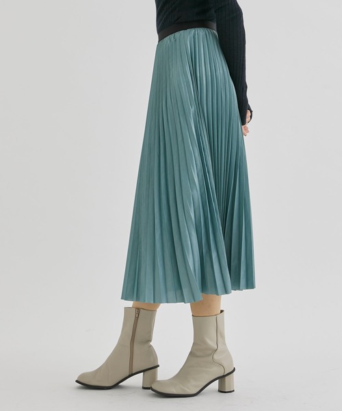 08sircus（ゼロエイトサーカス）の「【08sircus/ゼロハチサーカス】Metal finish pleated skirt/メタルプリーツスカート（スカート・レディース・グリーン/モカ・38/36）」の4枚目の写真