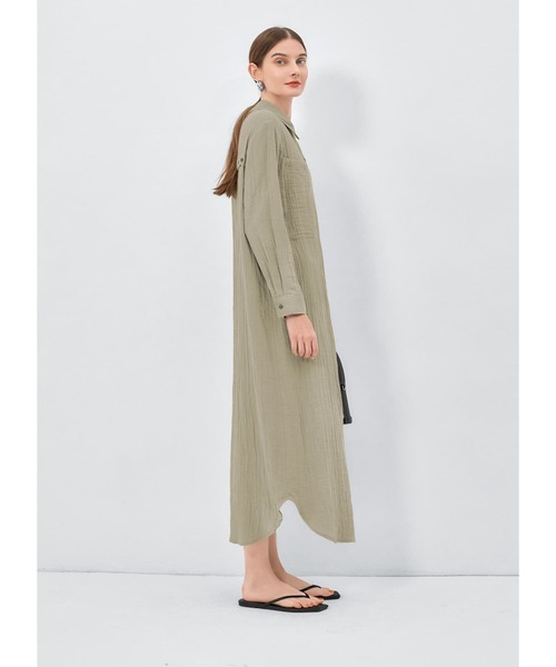 STYLE DELI（スタイルデリ）の「リラックスワッシャーガーゼシャツワンピース（ワンピース・レディース・ライトブラウン/セージグリーン・01/02）」の3枚目の写真