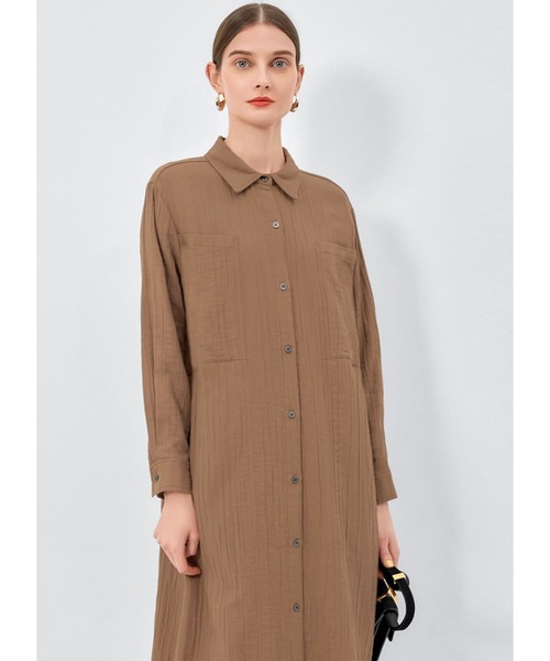 STYLE DELI（スタイルデリ）の「リラックスワッシャーガーゼシャツワンピース（ワンピース・レディース・ライトブラウン/セージグリーン・01/02）」の18枚目の写真