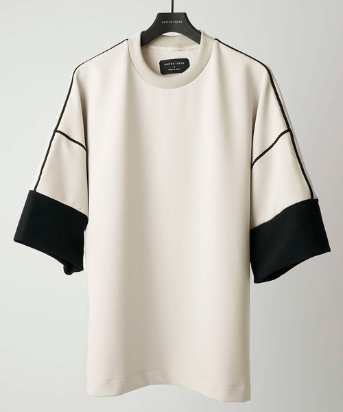 UNITED TOKYO(ユナイテッドトウキョウ)の「アームバイカラーダンボールT(Tシャツ/カットソー・メンズ・ブラック/サックスブルー/アイボリー/グレー・1/2)」の2枚目の写真