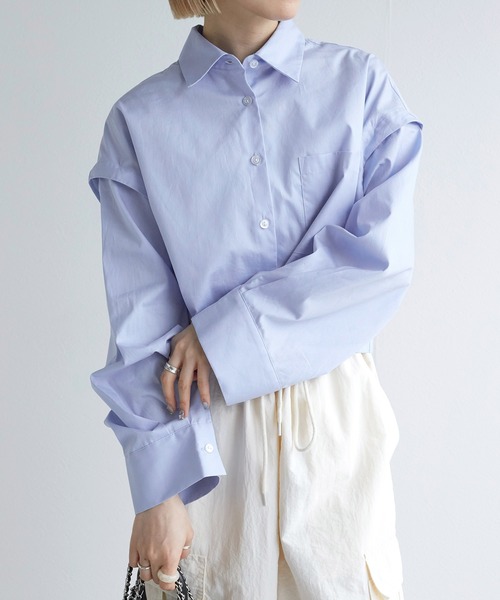 w closet（ダブルクローゼット）の「【2WAY】クロップドシャツ（シャツ/ブラウス・レディース・オフホワイト/サックスブルー/ストライプ・FREE）」の5枚目の写真