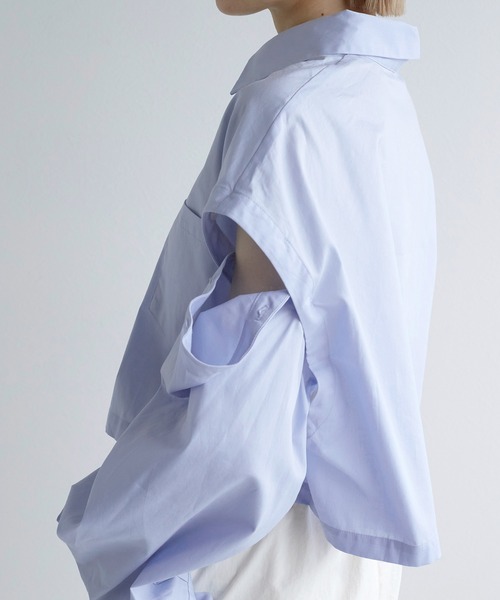 w closet（ダブルクローゼット）の「【2WAY】クロップドシャツ（シャツ/ブラウス・レディース・オフホワイト/サックスブルー/ストライプ・FREE）」の19枚目の写真