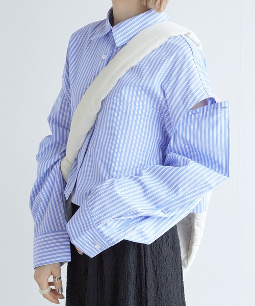 w closet（ダブルクローゼット）の「【2WAY】クロップドシャツ（シャツ/ブラウス・レディース・オフホワイト/サックスブルー/ストライプ・FREE）」の20枚目の写真