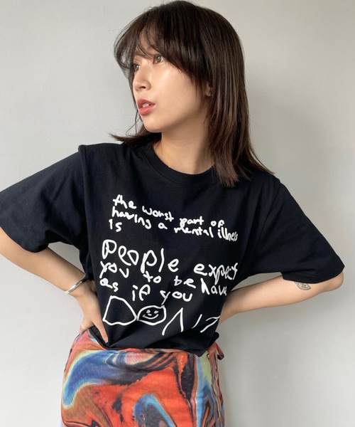 SANSeLF（サンセルフ）の「ハンドライティングTシャツ【SANSeLF】 sanw23s036（Tシャツ/カットソー・レディース・ホワイト/ベージュ/ブラック/グレー・FREE）」の15枚目の写真