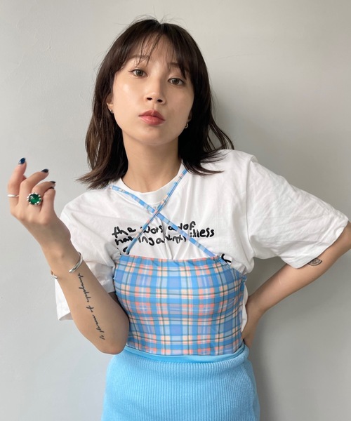 SANSeLF（サンセルフ）の「ハンドライティングTシャツ【SANSeLF】 sanw23s036（Tシャツ/カットソー・レディース・ホワイト/ベージュ/ブラック/グレー・FREE）」の5枚目の写真