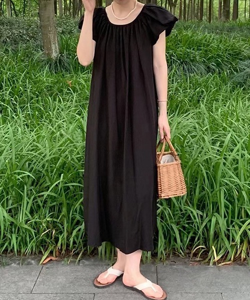 FREE STYLISTS（フリー スタイリスト）の「YUGA_YGMC バックオープン　パフスリーブ　Aラインワンピース（ワンピース・レディース・ブラック/オフホワイト/ベージュ/ブラウン・FREE）」の5枚目の写真