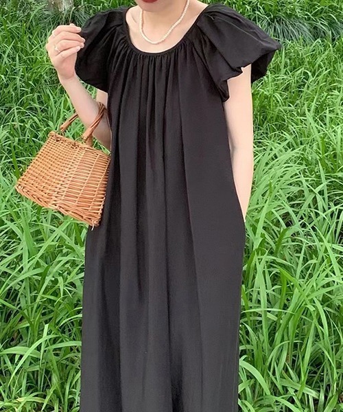 FREE STYLISTS（フリー スタイリスト）の「YUGA_YGMC バックオープン　パフスリーブ　Aラインワンピース（ワンピース・レディース・ブラック/オフホワイト/ベージュ/ブラウン・FREE）」の8枚目の写真