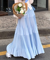レディース ロング丈ティアードプリーツスカート