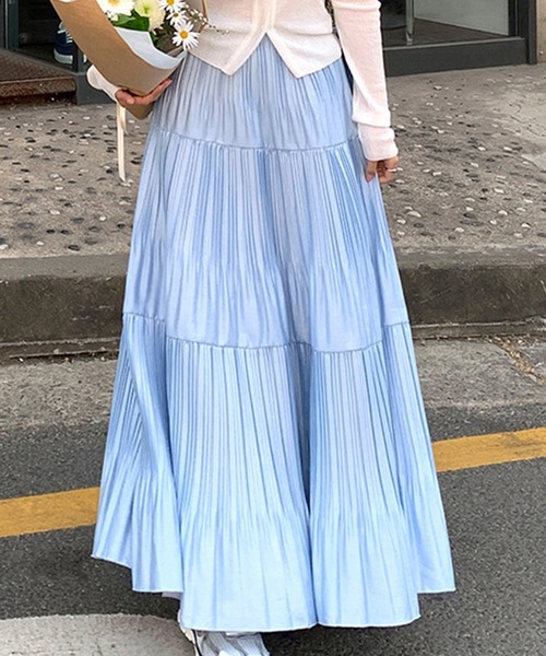 DAY CLOSET(デイ クローゼット)の「レディース ロング丈ティアードプリーツスカート(スカート・レディース・ライトブルー/ラベンダー/ベージュ/ネイビー・M)」の9枚目の写真