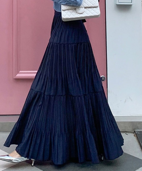 DAY CLOSET(デイ クローゼット)の「レディース ロング丈ティアードプリーツスカート(スカート・レディース・ライトブルー/ラベンダー/ベージュ/ネイビー・M)」の14枚目の写真