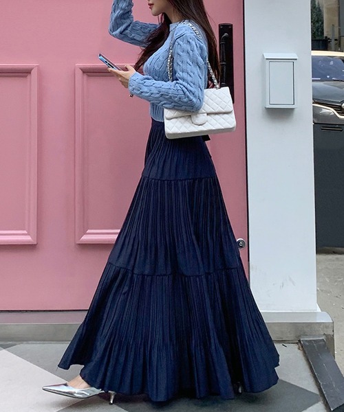 DAY CLOSET(デイ クローゼット)の「レディース ロング丈ティアードプリーツスカート(スカート・レディース・ライトブルー/ラベンダー/ベージュ/ネイビー・M)」の17枚目の写真