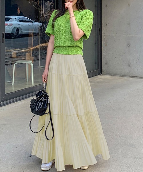 DAY CLOSET(デイ クローゼット)の「レディース ロング丈ティアードプリーツスカート(スカート・レディース・ライトブルー/ラベンダー/ベージュ/ネイビー・M)」の7枚目の写真