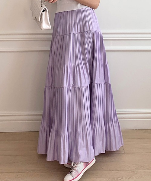 DAY CLOSET(デイ クローゼット)の「レディース ロング丈ティアードプリーツスカート(スカート・レディース・ライトブルー/ラベンダー/ベージュ/ネイビー・M)」の20枚目の写真