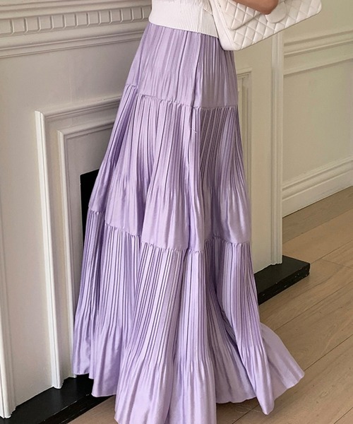 DAY CLOSET(デイ クローゼット)の「レディース ロング丈ティアードプリーツスカート(スカート・レディース・ライトブルー/ラベンダー/ベージュ/ネイビー・M)」の21枚目の写真
