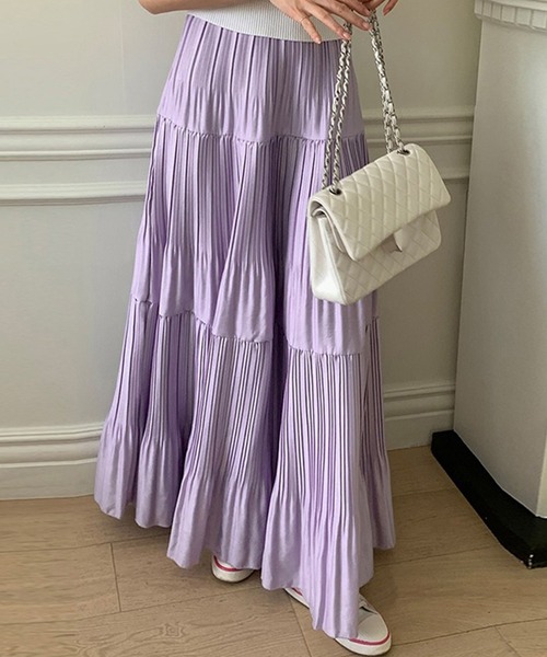 DAY CLOSET(デイ クローゼット)の「レディース ロング丈ティアードプリーツスカート(スカート・レディース・ライトブルー/ラベンダー/ベージュ/ネイビー・M)」の22枚目の写真