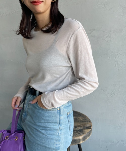 JEANS FACTORY Clothes（ジーンズファクトリークローズ）の「[Jeans Factory Clothes/ジーンズファクトリークローズ] クルーネック シアーTシャツ（Tシャツ/カットソー・レディース・ブルー/グリーン/グレイッシュベージュ/オフホワイト/ブラック/ライトグレー/ピンク・F）」の3枚目の写真