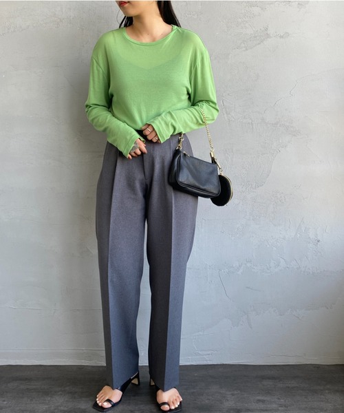JEANS FACTORY Clothes（ジーンズファクトリークローズ）の「[Jeans Factory Clothes/ジーンズファクトリークローズ] クルーネック シアーTシャツ（Tシャツ/カットソー・レディース・ブルー/グリーン/グレイッシュベージュ/オフホワイト/ブラック/ライトグレー/ピンク・F）」の22枚目の写真