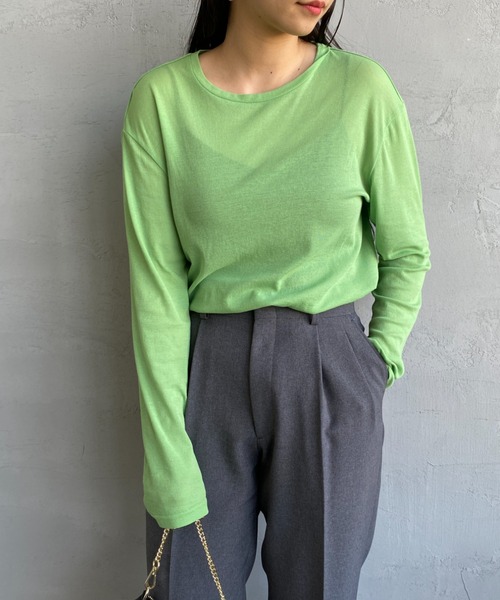 JEANS FACTORY Clothes（ジーンズファクトリークローズ）の「[Jeans Factory Clothes/ジーンズファクトリークローズ] クルーネック シアーTシャツ（Tシャツ/カットソー・レディース・ブルー/グリーン/グレイッシュベージュ/オフホワイト/ブラック/ライトグレー/ピンク・F）」の19枚目の写真