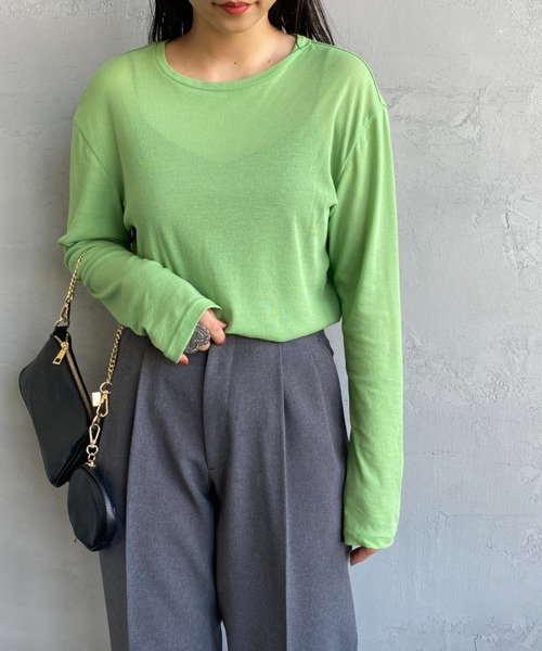 JEANS FACTORY Clothes（ジーンズファクトリークローズ）の「[Jeans Factory Clothes/ジーンズファクトリークローズ] クルーネック シアーTシャツ（Tシャツ/カットソー・レディース・ブルー/グリーン/グレイッシュベージュ/オフホワイト/ブラック/ライトグレー/ピンク・F）」の20枚目の写真
