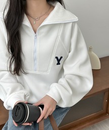 ハーフジップワンポイントロゴ刺繍裏起毛トレーナー