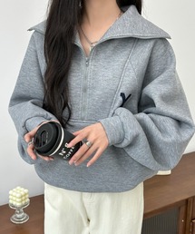 ハーフジップワンポイントロゴ刺繍裏起毛トレーナー
