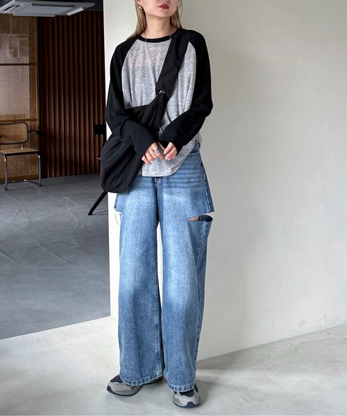 feepur（フェピュール）の「ラグランシアーロンTee（Tシャツ/カットソー・レディース・オフホワイト/グレー・MEDIUM）」の6枚目の写真