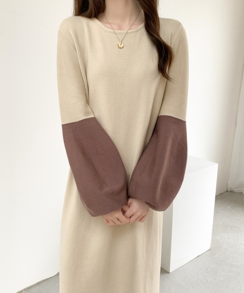 ABITOKYO（アビトーキョー）の「バイカラーボリュウームスリーブニットワンピース（ワンピース・レディース・ブラック/グレー/ベージュ・FREE）」の15枚目の写真