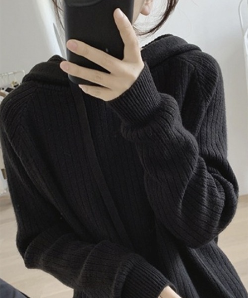 gossip!ロサンゼルス(ゴシップロサンゼルス)の「YUGA フード付きプルオーバー(ニット/セーター・レディース・グレー/ブラック/ブルー/ブラウン/ベージュ・FREE)」の7枚目の写真
