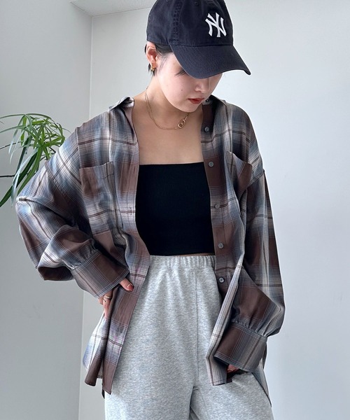 LEPSIM（レプシィム）の「チェックシャツ　908987（シャツ/ブラウス・レディース・ブラウン/ベージュ系その他/グレー・FREE）」の3枚目の写真