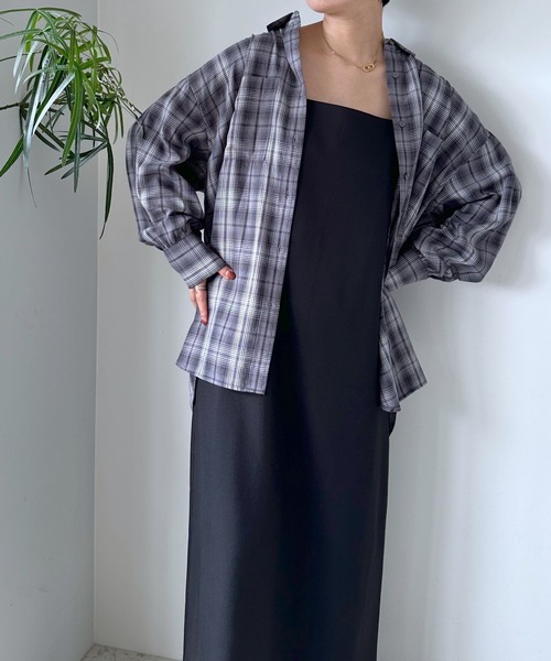 LEPSIM（レプシィム）の「チェックシャツ　908987（シャツ/ブラウス・レディース・ブラウン/ベージュ系その他/グレー・FREE）」の2枚目の写真