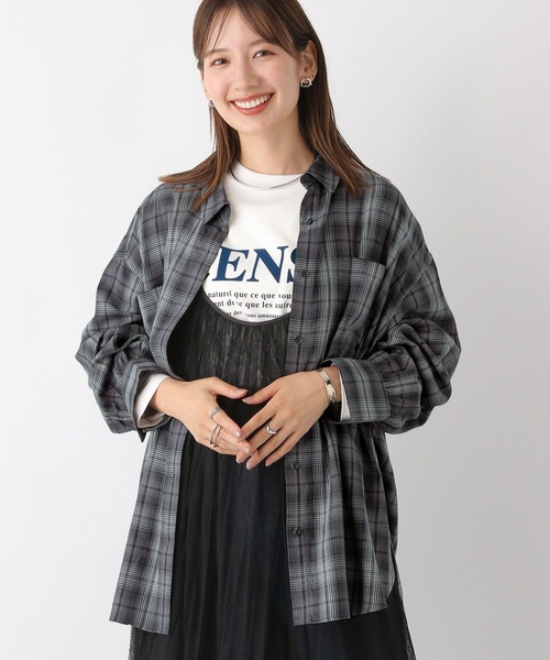 LEPSIM（レプシィム）の「チェックシャツ　908987（シャツ/ブラウス・レディース・ブラウン/ベージュ系その他/グレー・FREE）」の5枚目の写真