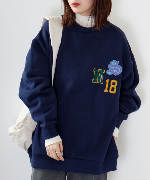 Baypoint 刺繍入りネイビー トレーナー 12a セール】ロゴ刺繍ワッペン ヘビーウエイトビッグサイズ