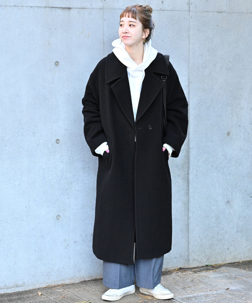 B.C STOCK（ベーセーストック）の「ポンテトルトメルトンコクーンチェスターロングコート（チェスターコート・レディース・ベージュ/チャコールグレー/ブラック・MEDIUM/SMALL）」の4枚目の写真