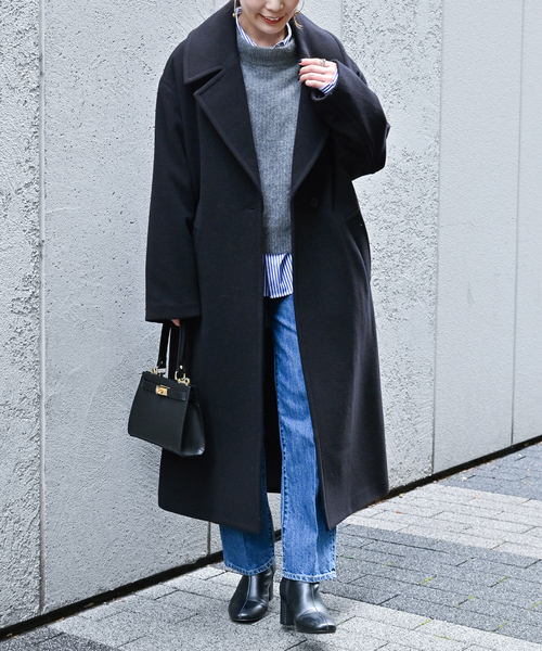 B.C STOCK（ベーセーストック）の「ポンテトルトメルトンコクーンチェスターロングコート（チェスターコート・レディース・ベージュ/チャコールグレー/ブラック・MEDIUM/SMALL）」の8枚目の写真