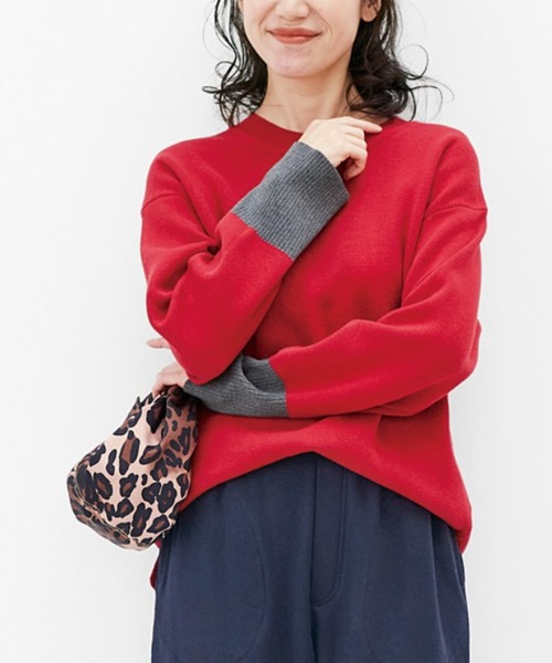 Live in comfort（リブインコンフォート）の「リブ　イン　コンフォート　トレーナー感覚で毎日活躍！コットン素材のミラノリブニットトップス（ニット/セーター・レディース・ブラック系その他/ネイビー/レッド・MEDIUM/LARGE/SMALL/XX-LARGE/X-LARGE/XXX-LARGE）」の3枚目の写真