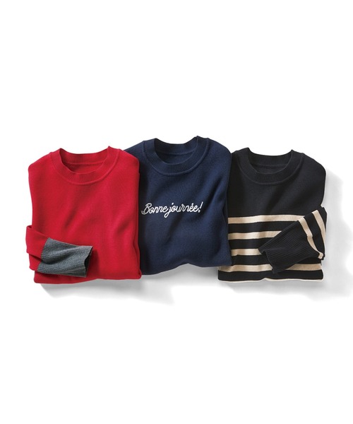 Live in comfort（リブインコンフォート）の「リブ　イン　コンフォート　トレーナー感覚で毎日活躍！コットン素材のミラノリブニットトップス（ニット/セーター・レディース・ブラック系その他/ネイビー/レッド・MEDIUM/LARGE/SMALL/XX-LARGE/X-LARGE/XXX-LARGE）」の4枚目の写真