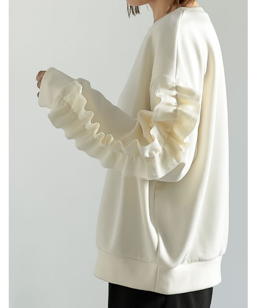 Re:EDIT（リエディ）の「クルーネックフリルスリーブダンボールトップス（スウェット・レディース・グレー/ホワイト系/ブラック・MEDIUM/LARGE）」の18枚目の写真