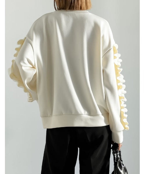 Re:EDIT（リエディ）の「クルーネックフリルスリーブダンボールトップス（スウェット・レディース・グレー/ホワイト系/ブラック・MEDIUM/LARGE）」の19枚目の写真