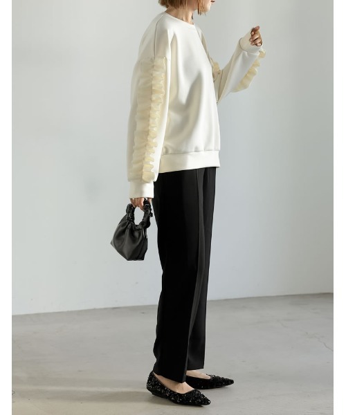 Re:EDIT（リエディ）の「クルーネックフリルスリーブダンボールトップス（スウェット・レディース・グレー/ホワイト系/ブラック・MEDIUM/LARGE）」の21枚目の写真