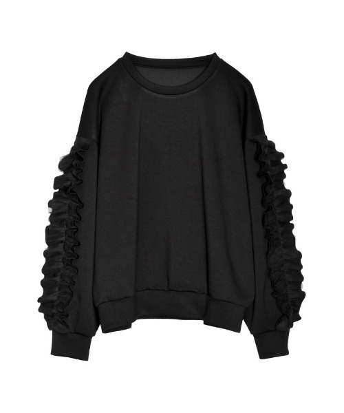 Re:EDIT（リエディ）の「クルーネックフリルスリーブダンボールトップス（スウェット・レディース・グレー/ホワイト系/ブラック・MEDIUM/LARGE）」の6枚目の写真