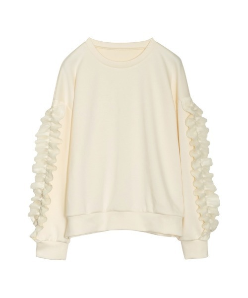 Re:EDIT（リエディ）の「クルーネックフリルスリーブダンボールトップス（スウェット・レディース・グレー/ホワイト系/ブラック・MEDIUM/LARGE）」の7枚目の写真