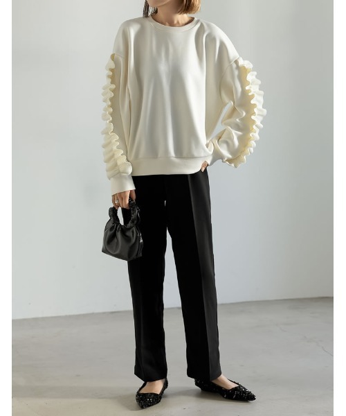 Re:EDIT（リエディ）の「クルーネックフリルスリーブダンボールトップス（スウェット・レディース・グレー/ホワイト系/ブラック・MEDIUM/LARGE）」の20枚目の写真